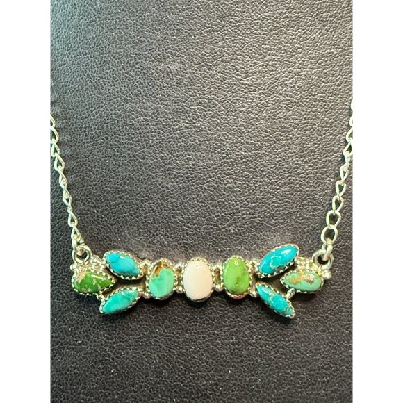 White Buffalo & Turquoise Bar Pendant & Sterling Silver Necklace - Picture 1 of 5